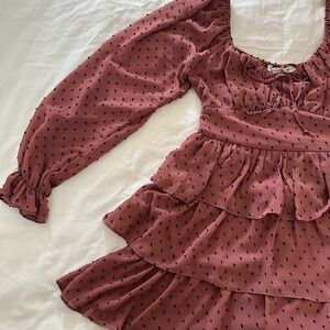 Allison & Kelly Womens Babydoll Dress Sz M Dusty Rose Chiffon Tiers Coquette